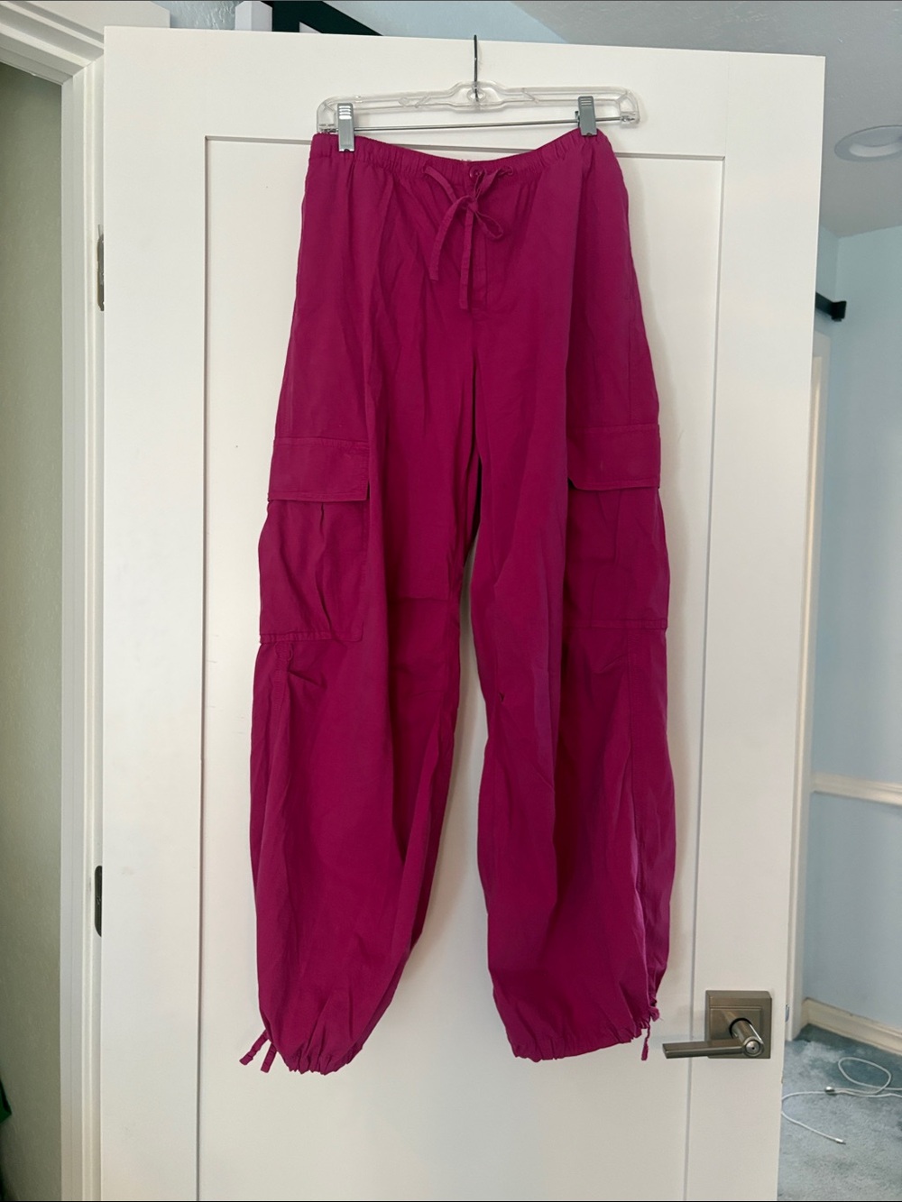 Women's Cargo parachute Pants - Fuchsia XS (fits S as well)
